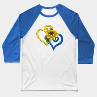 Sapphire Blue and Yellow Curvy Heart with Single Gold Sunflower Baseball T-Shirt